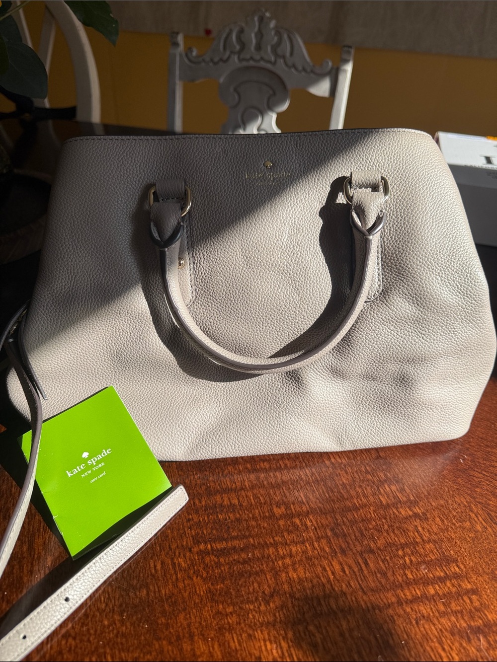 kate spade Pebbled Leather Satchel in Light Beige